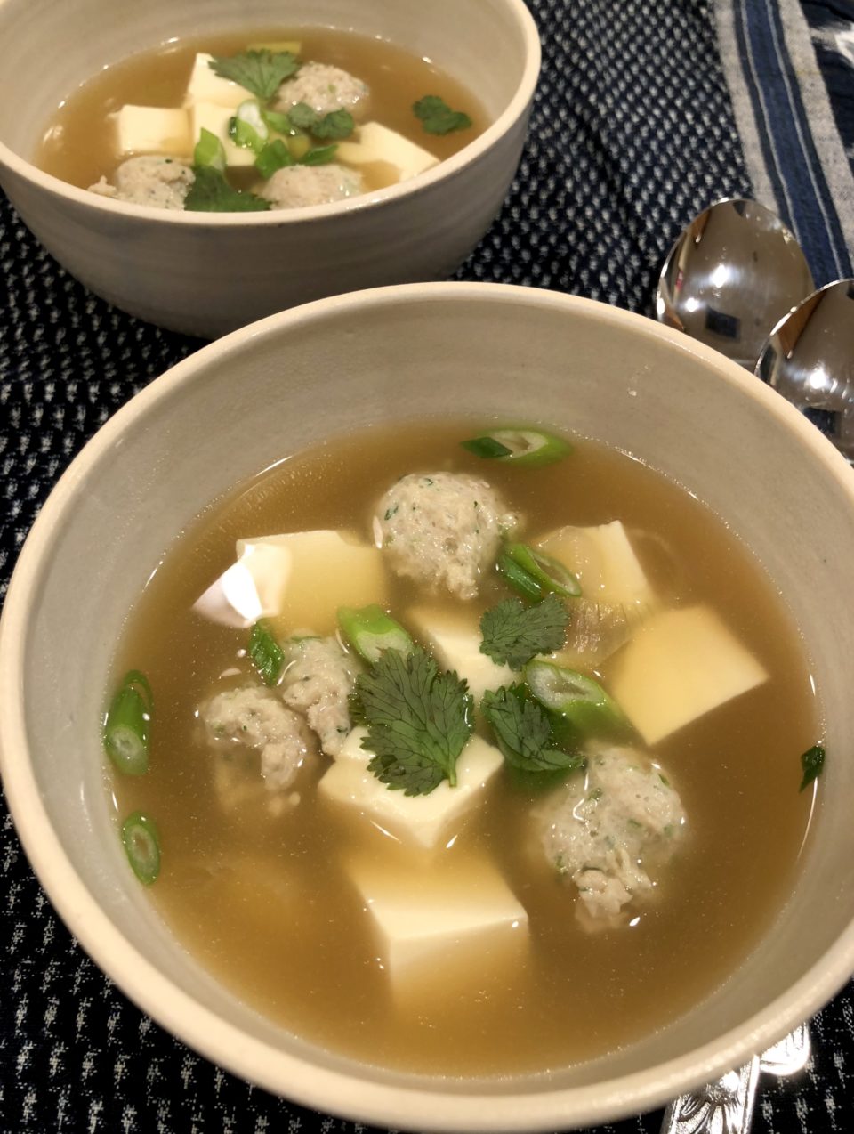 Soup with Silken tofu and Chicken dumplings