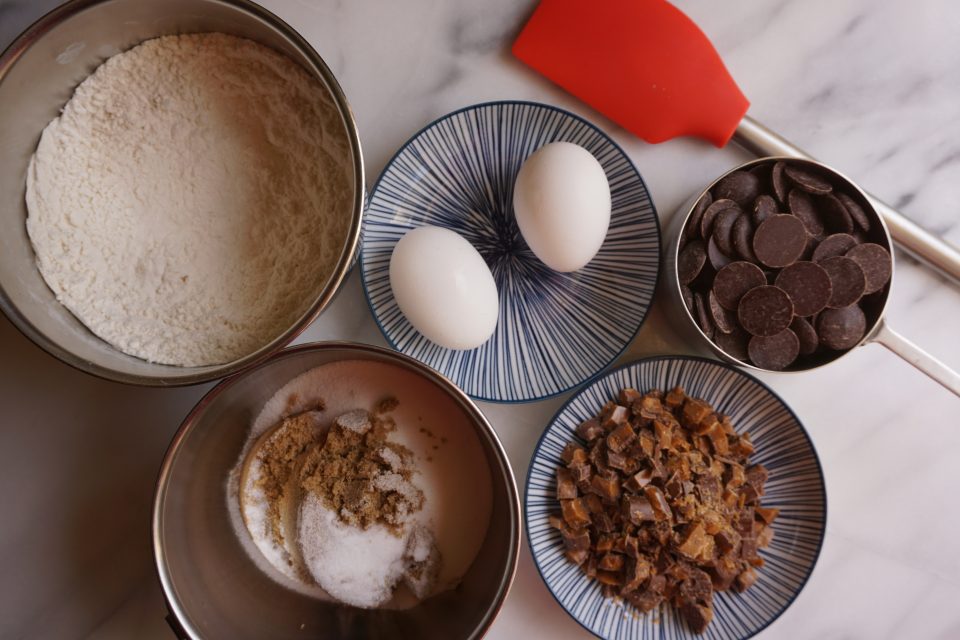 Brown butter chocolate chip toffee cookie ingredients
