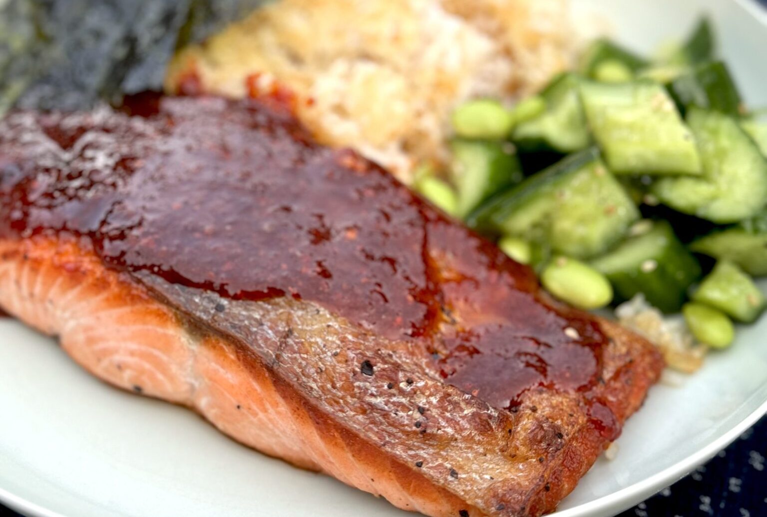 Gochugaru salmon with crispy rice yet another eric kim winner 3jamigos